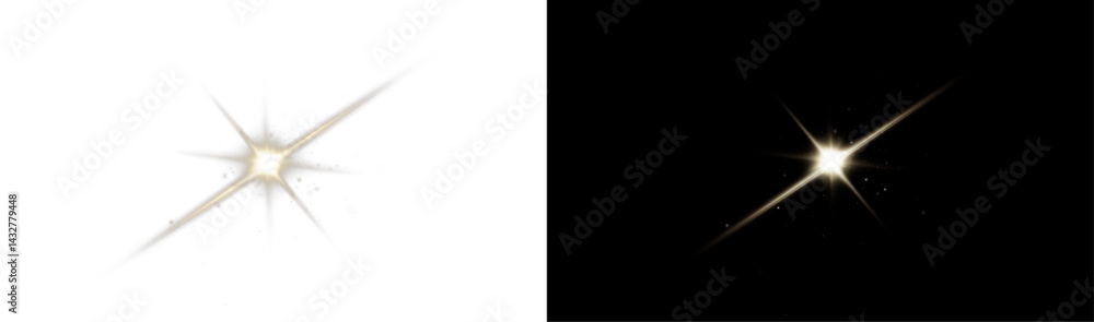 Aufkleber Light rays of light horizontal golden color with glare and flashes isolated on a transparent background. Light star gold png. Light sun gold png. Light flash gold png. Powder png.	