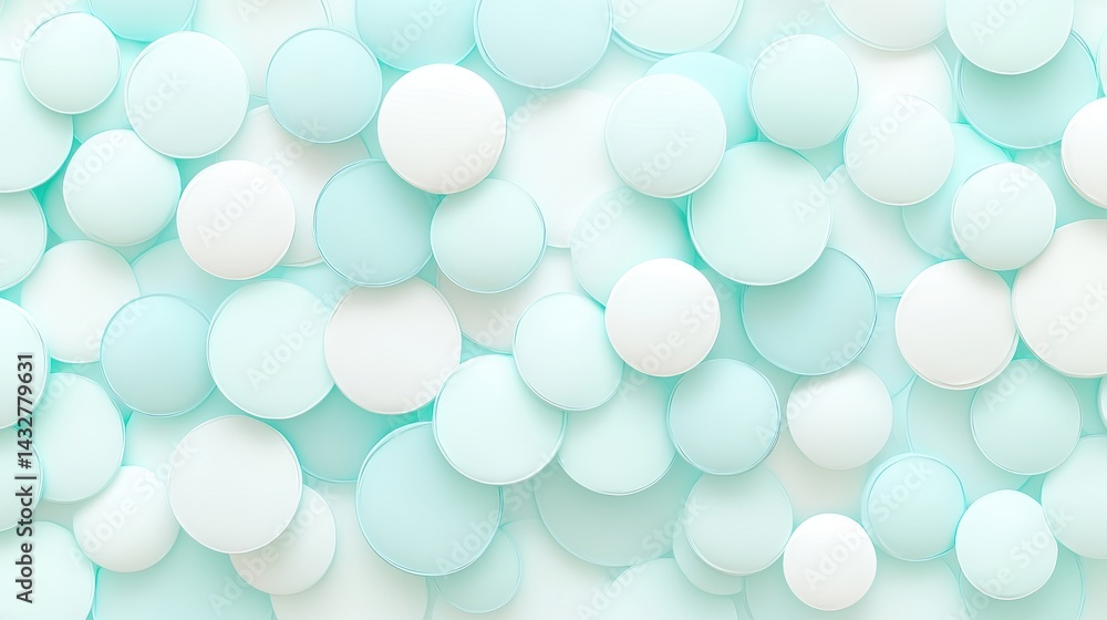 Poster a collection of white and light blue circles of varying sizes, arranged in a visually appealing patt