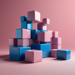 Obraz premium Abstract Floating Blue and Pink Cubes on Gradient Background
