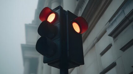 blinking traffic lights in moody atmosphere