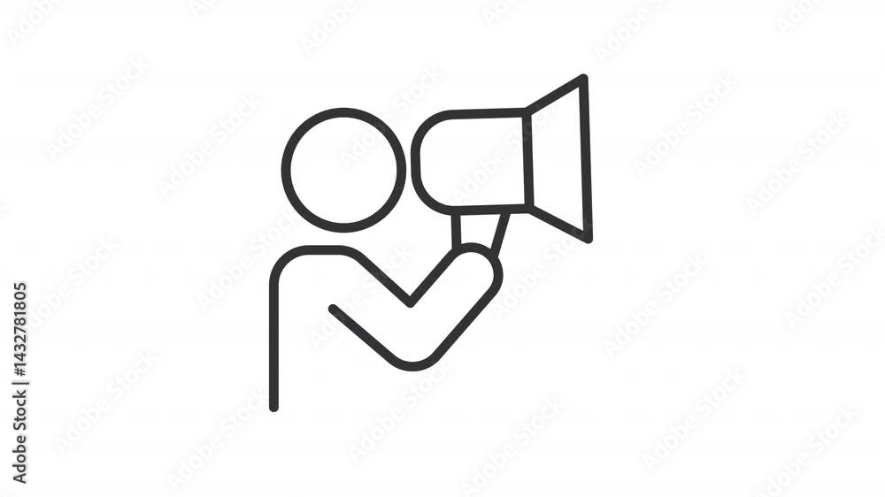 Poster freedom of opinion and information line animation. person talking in megaphone animated icon. basic 