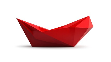 Red paper boat isolated on white background.