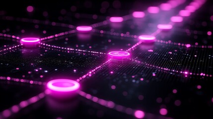 Obraz premium Abstract Pink Glowing Network Connections on Dark Background