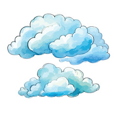 clear blue sky with fluffy white cloud cute watercolors illustration on white background