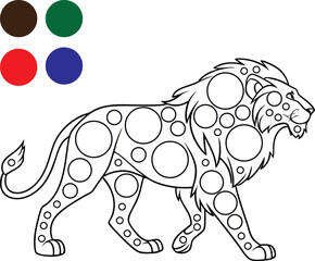 Fototapeta premium The image shows a black and white line drawing of a lion