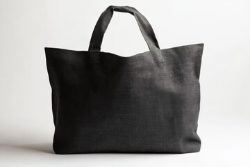 A sleek, reusable tote bag made of dark fabric, presented against a plain background, ready for eco-friendly shopping.