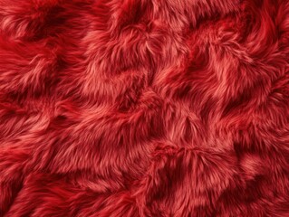 Naklejka premium Bright red fluffy fur background, close-up view of a detailed soft texture