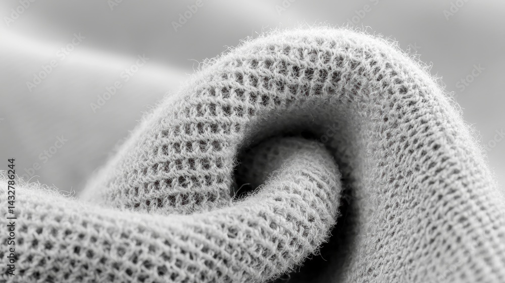 Poster a close-up view of a knitted fabric, showcasing its intricate texture and the way it folds.