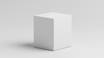 A white cube with a shadow on the ground.