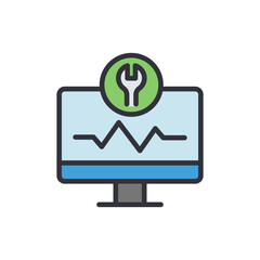 Computer repair colored icons, minimalist vector illustration ,simple transparent graphic element .Isolated on white background