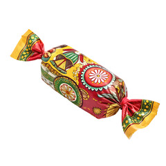 Delicious Festive Candy Wrapped in Colorful Holiday Design on transparent background