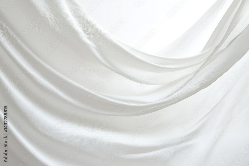 Poster elegant white fabric gently drapes, creating soft curves and subtle shadows, evoking a sense of puri