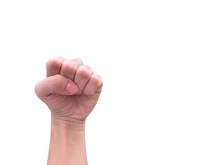Male hand clenched fist, isolated on a white background. Fight hand gesture 