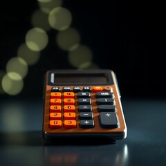 Obraz premium Calculator with dark background, and bokeh.