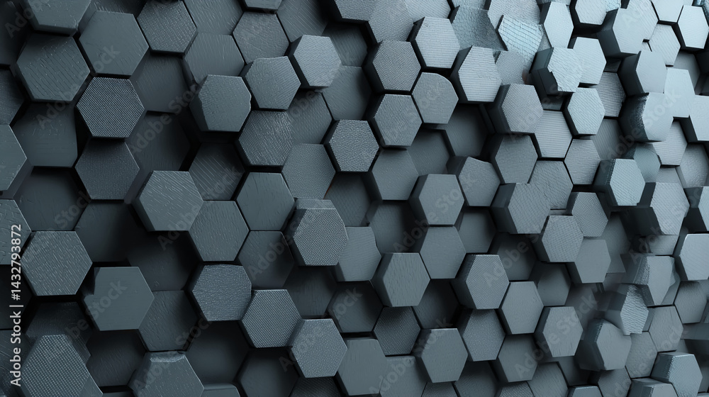 Poster Grey hexagon texture background, 3D rendered, abstract geometric pattern, ideal for modern design or tech presentations