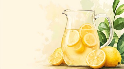 True lemon pitcher template featuring refreshing lemonade and vibrant lemons for summer menus.