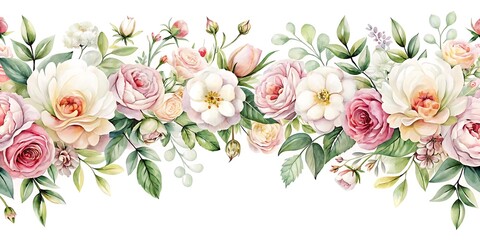 Long line of flowers with pink and white petals