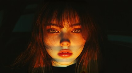 Portrait of a Young Woman with Striking Features and Intense Eyes