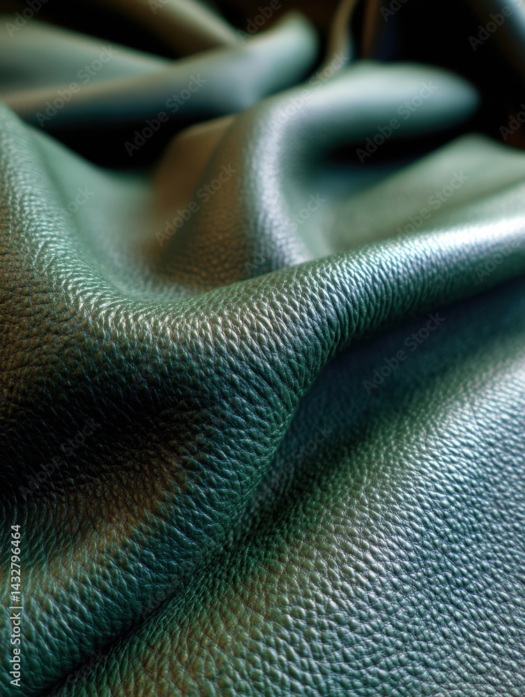Poster elegant close up of textured green leather with soft folds and subtle light creating a luxurious and