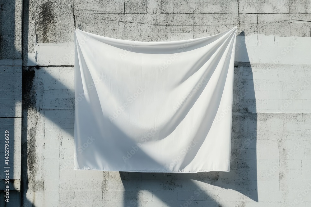 Aufkleber draped white fabric against a textured wall with shadows creating a simple, clean, and abstract comp