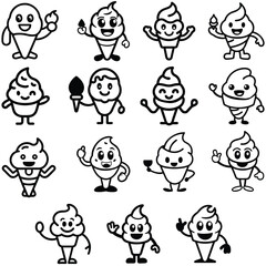 Ice cream mascot. cone mascot, comic mascot, funny mascot, ice cream, cone, mascot, funny, ice cream mascot set.