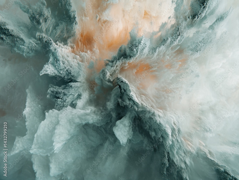 Poster ethereal abstract explosion of textured cloudscape with dreamy pastel colors and dynamic flow creati