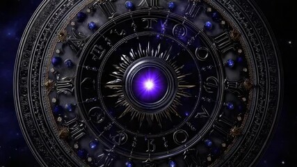 Discover the enchanting zodiac wheel featuring vivid celestial symbols, swirling colors, and intricate designs set in a mesmerizing cosmic environment that captivates the imagination