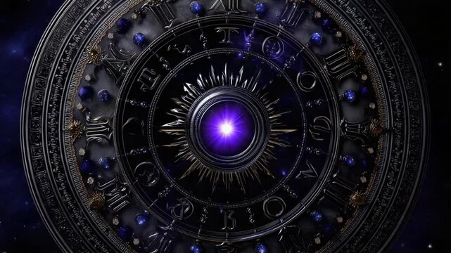 Discover the enchanting zodiac wheel featuring vivid celestial symbols, swirling colors, and intricate designs set in a mesmerizing cosmic environment that captivates the imagination