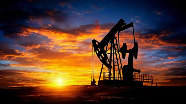 Majestic Sunset Over Oil Pump Silhouette