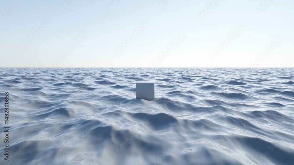Poster a white cube floats in the ocean, surrounded by rippling waves.