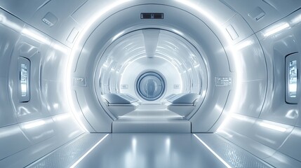 Inner View: Hyper-Realistic Clay Render of MRI Machine Tunnel, Inviting Exploration on Silver Background 