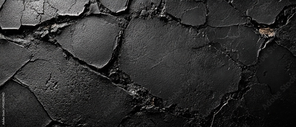 Poster dark asphalt texture with cracks and rough surface creates a dramatic and industrial background perf