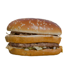 Big  burger with sesame seeds, cheese and meat.