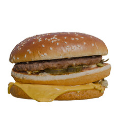 Big  burger with sesame seeds, cheese and meat.