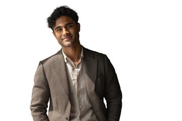 Junger Mann im Sakko mit freundlichem L&auml;cheln PNG mit transparentem Hintergrund

