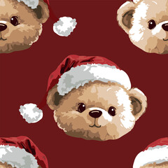 Christmas background Seamless pattern teddy bear new year print design background vector textile for kids fashion
