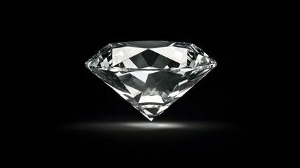 A shiny diamond with a clear, brilliant cut sits on a black background.