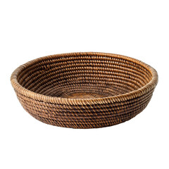 Beautiful handwoven rattan basket isolated against a simple transparent background for home dacor or storage purposes, rattan woven basket isolated on transparent background