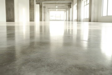 Fototapeta premium Polished concrete floor in a spacious, modern interior.