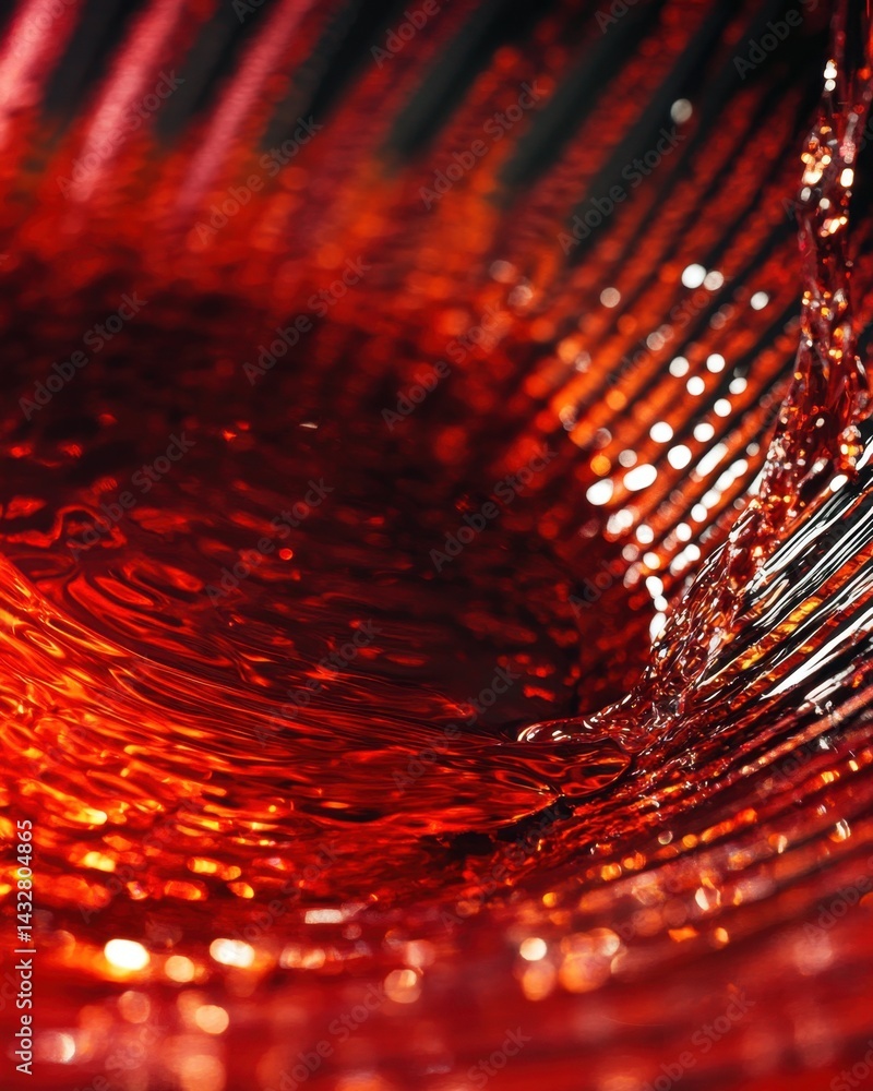 Poster captivating close up of a vibrant red liquid being poured in a glass with a dark background creating