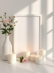 Vibrant white frame with assorted candies and fresh flowers, festive decorative border