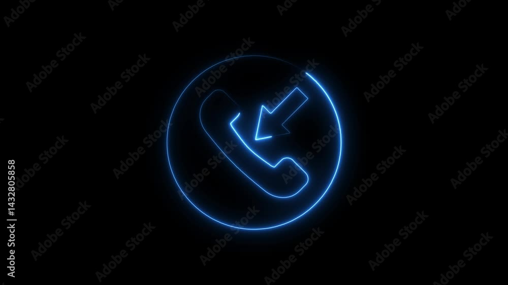 Poster animated incoming call symbol with neon glow on black background for technology
