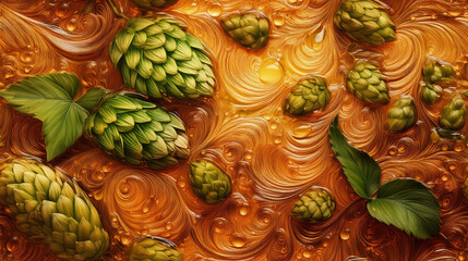 Fototapeta premium Seamless Hop & Foam Pattern for Breweries