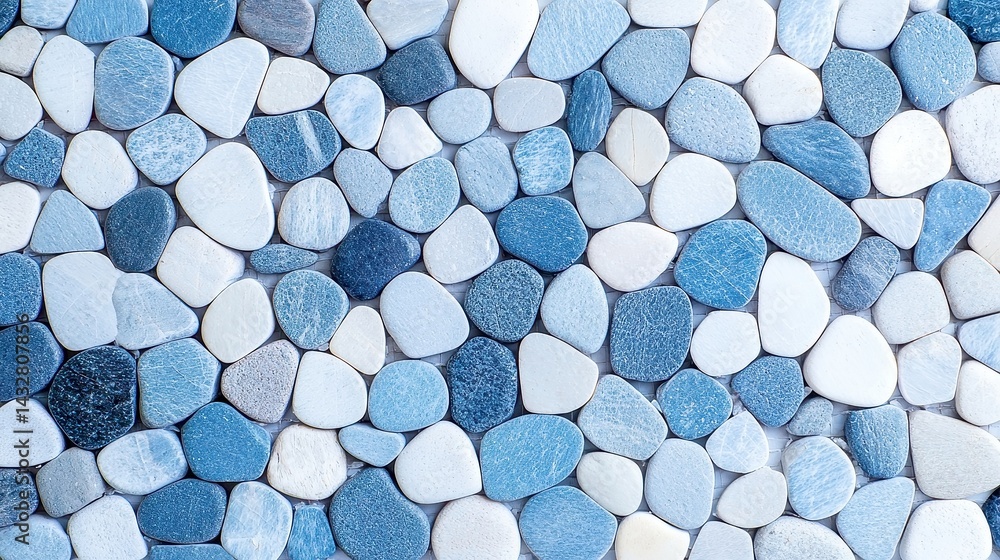 Aufkleber cool-toned blue-gray cobblestones, artfully arranged in offset rectangular patterns, creating a styl