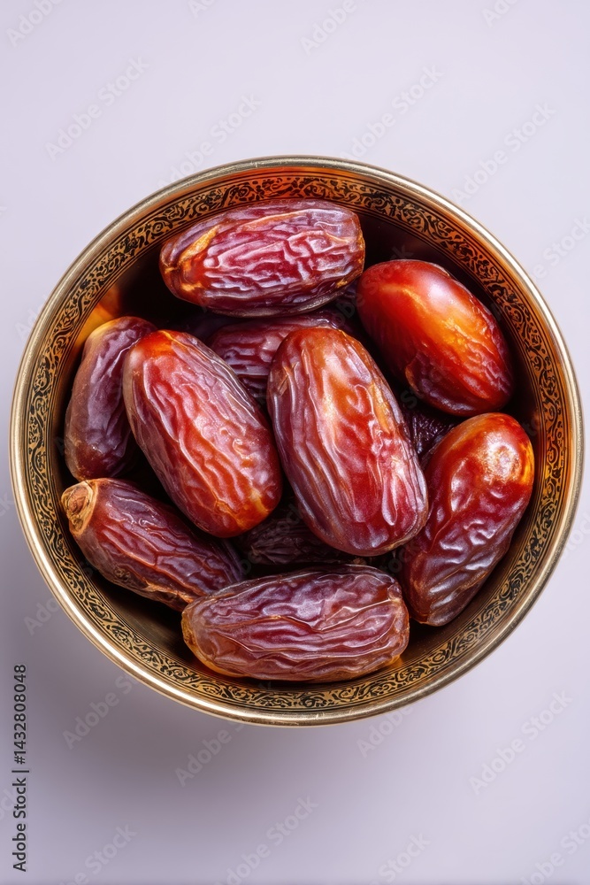 Poster dates in a golden bowl against a soft background creating a warm and inviting mood showcasing the ri