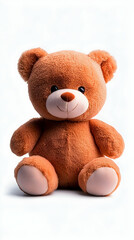 Obraz premium Brown Plush Teddy Bear Sitting on White Background