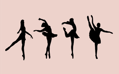 Ballet Dancing Silhouettes. Dance ballet silhouettes. Dancer woman people. Female ballerina recital silhouette. Set of dance ballet silhouette illustrations. Female ballet dancing