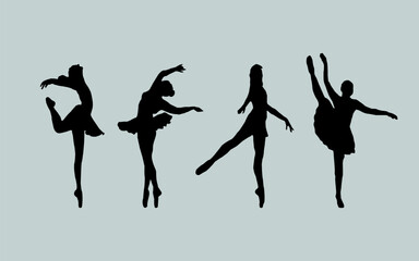 Ballet Dancing Silhouettes. Dance ballet silhouettes. Dancer woman people. Female ballerina recital silhouette. Set of dance ballet silhouette illustrations. Female ballet dancing