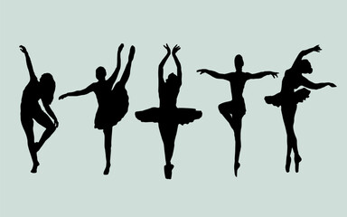 Ballet Dancing Silhouettes. Dance ballet silhouettes. Dancer woman people. Female ballerina recital silhouette. Set of dance ballet silhouette illustrations. Female ballet dancing