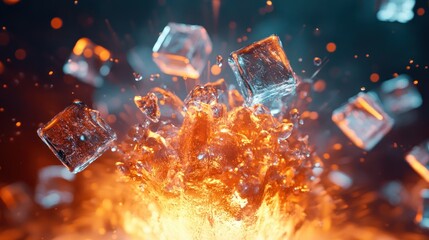 Naklejka premium Soda explosion with ice cubes popping out, energetic concept